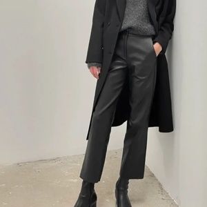 Oak + Fort Vegan Black Leather Cropped Raw Hem Pants Size Medium